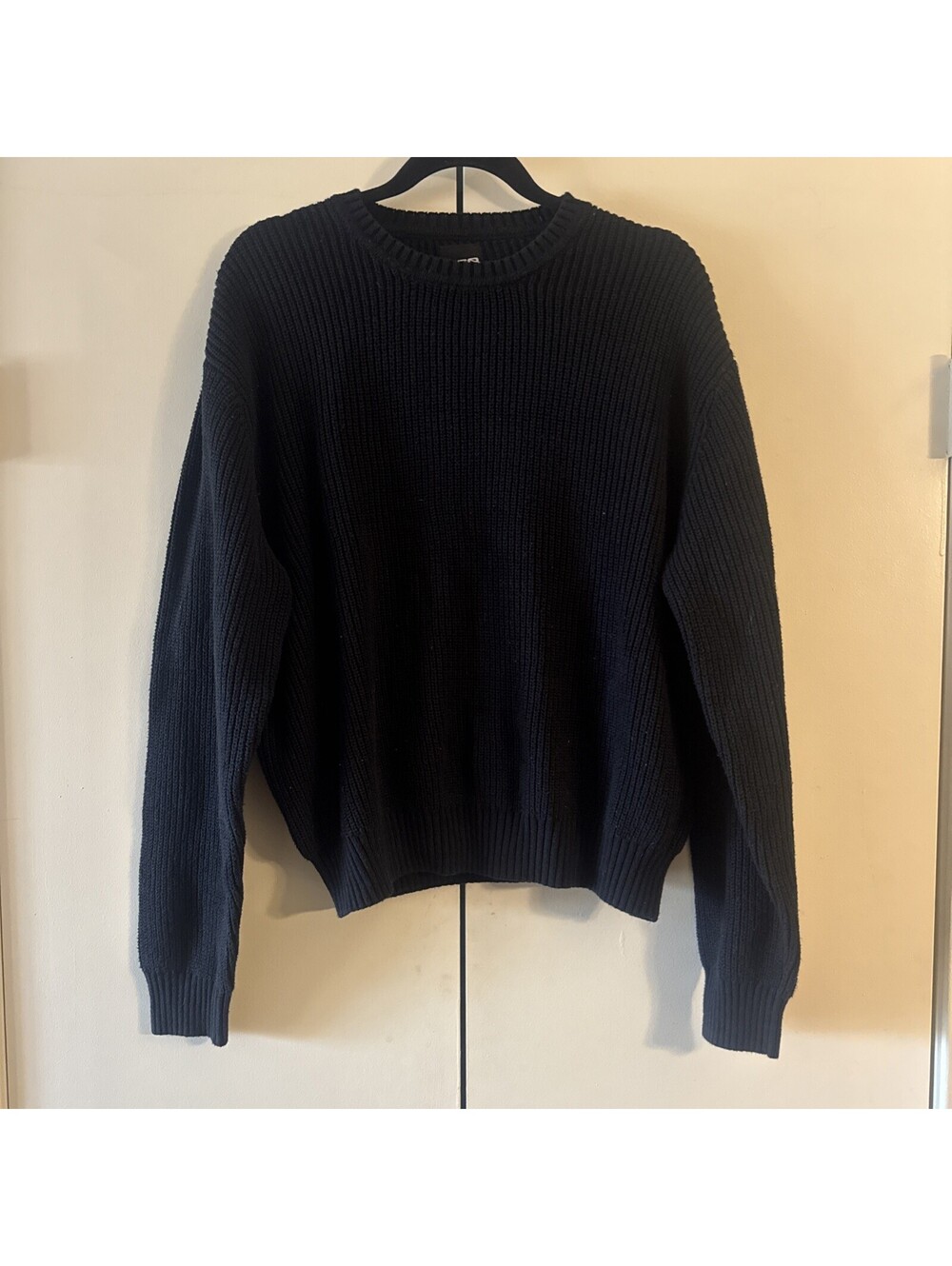RSQ Men’s Size Medium Black Heavy Ribbed Knit Crewneck Sweater Pullover